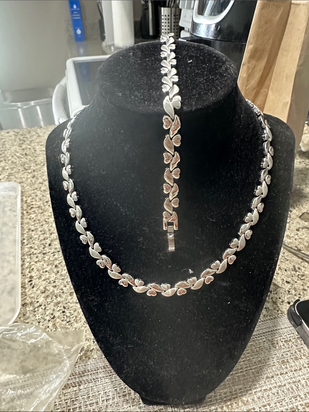 Stainless steel Leaf Link Necklace and Bracelet Set - Women's Jewelry
